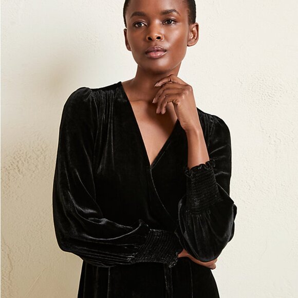 Garnet Hill ~ new ~ Black Velvet Wrap Midi Dress in size 12 - Picture 16 of 16